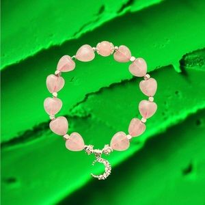 Kids Rose Quartz Hearts Bracelet with Moon Charm